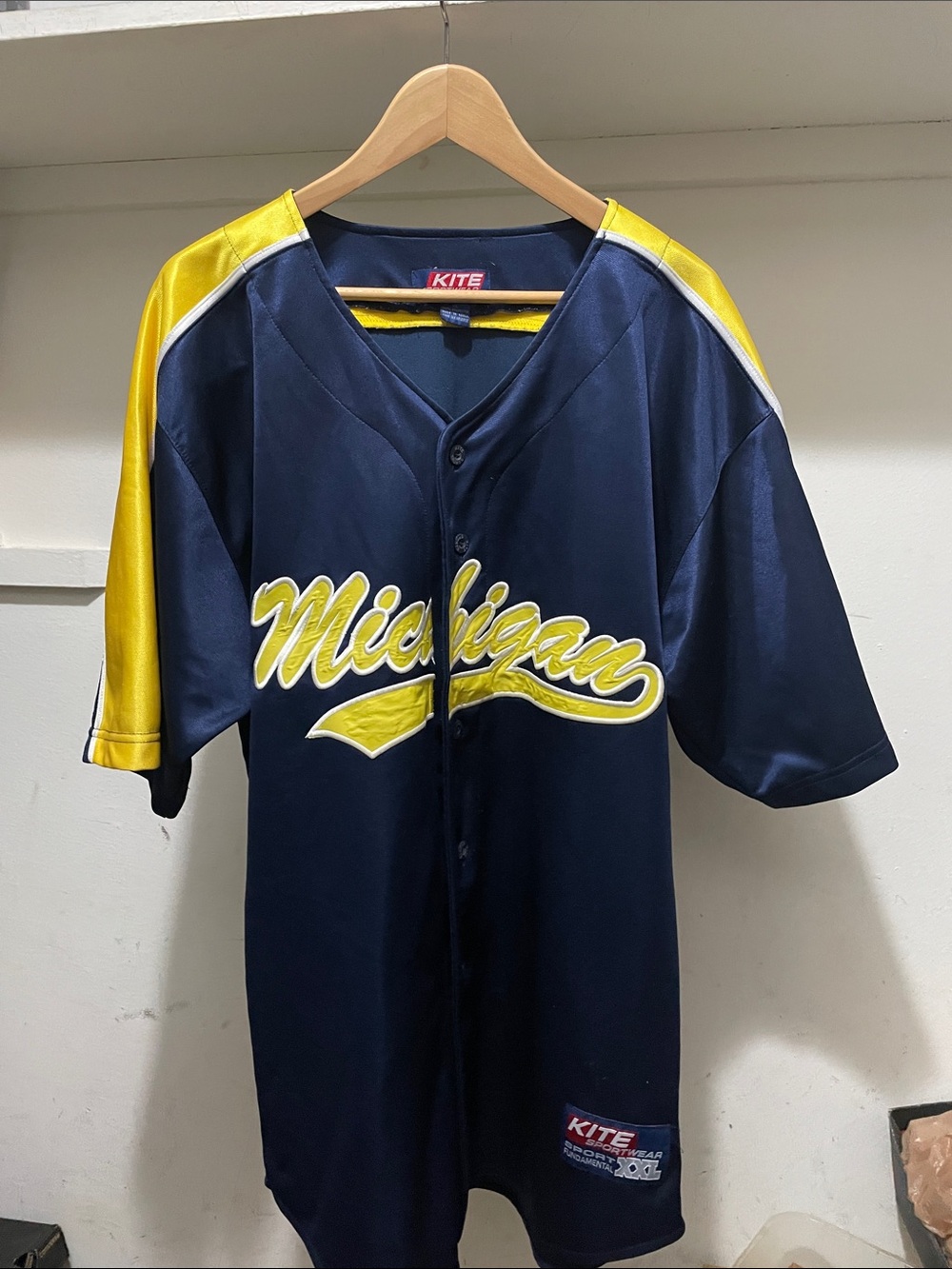 Kids Navy and Yellow 'Michigan' Baseball Jersey by KITE